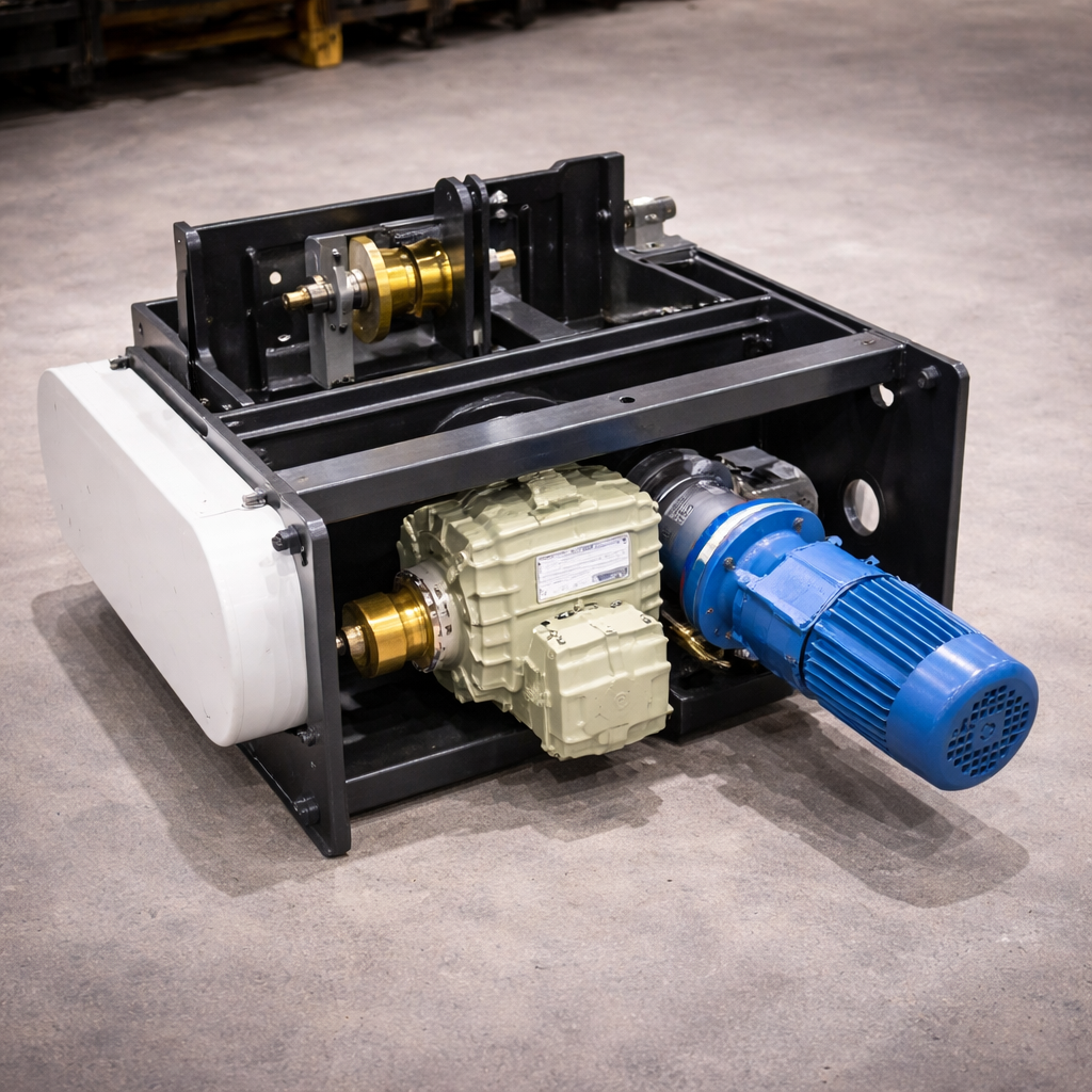Curvature type hoist for smooth material movement along curved industrial track systems