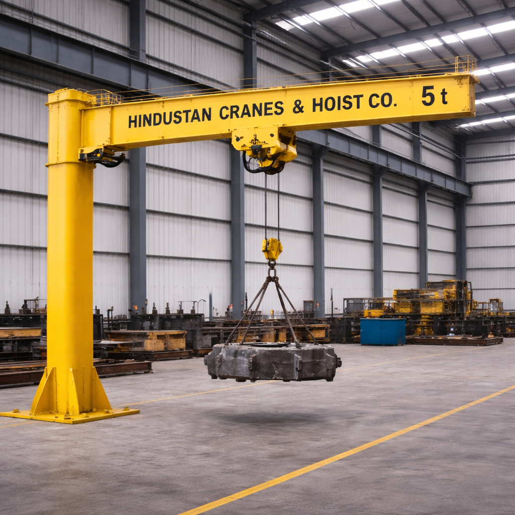 Pillar mounted jib crane for industrial material handling applications