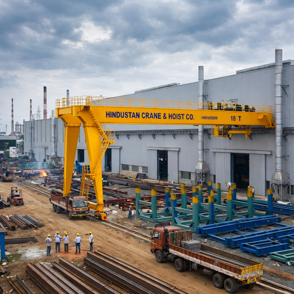 Semi goliath gantry crane for efficient outdoor and indoor industrial material handling applications